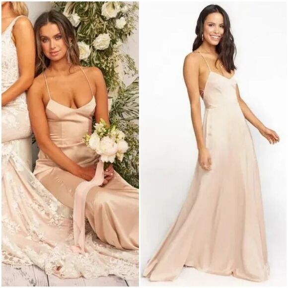 Show Me Your Mumu Godshaw Goddess Gown in Champagne Luxe Satin‎ Size XS - Picture 1 of 9